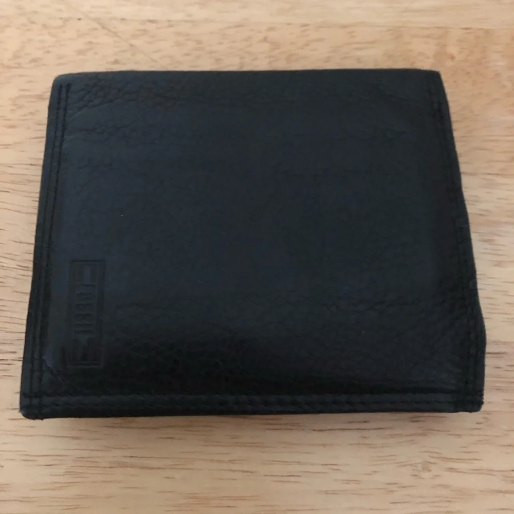 Fossil wallet billfold trifold leather crackled card holder change pocket black